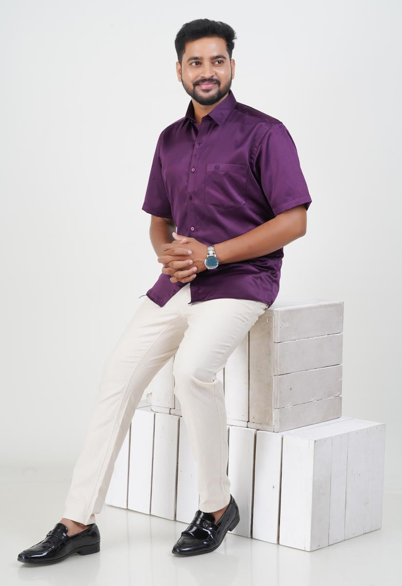 Orgia Men’s Premium Formal Shirt – Wine Purple – Half Sleeve