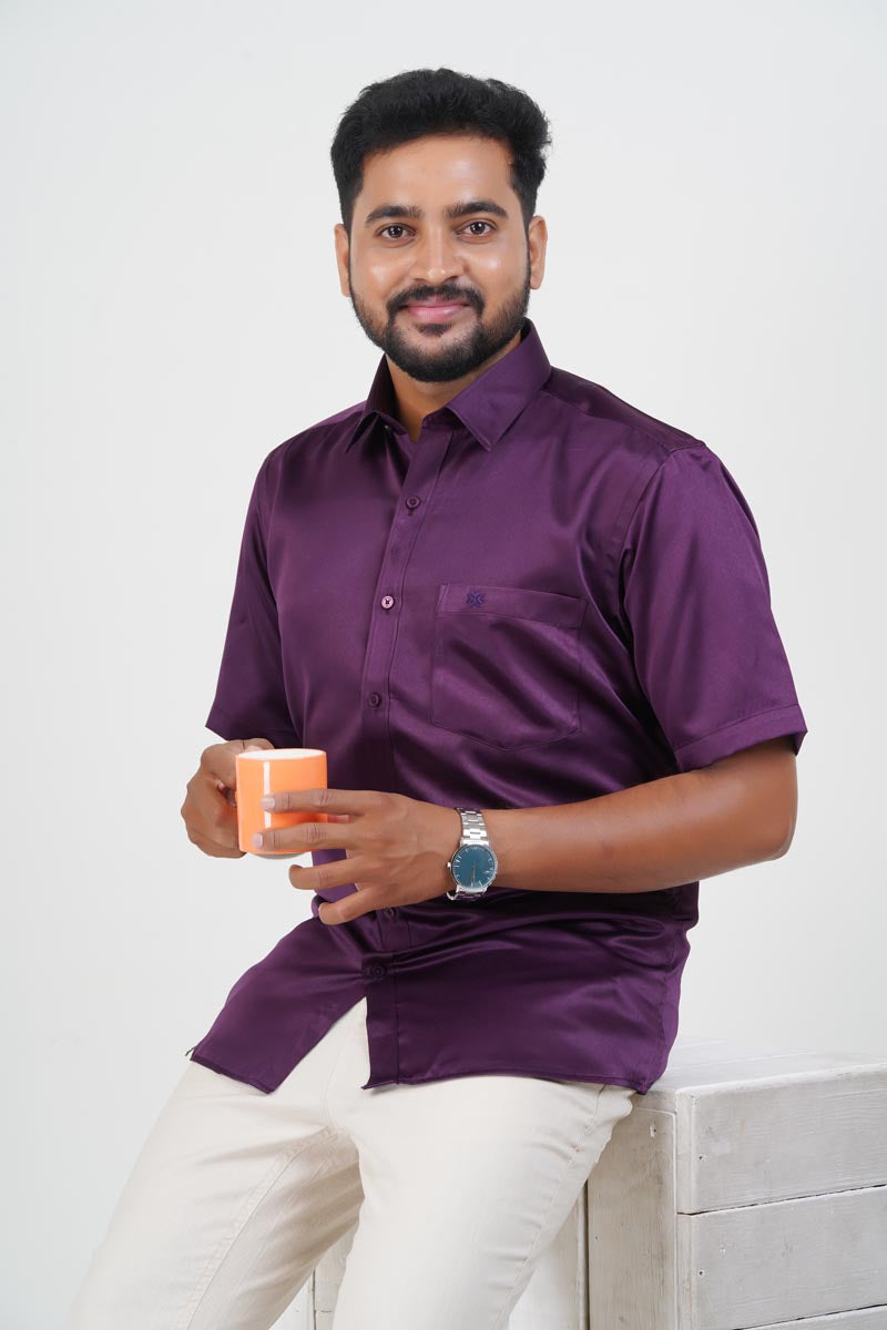 Orgia Men’s Premium Formal Shirt – Wine Purple – Half Sleeve