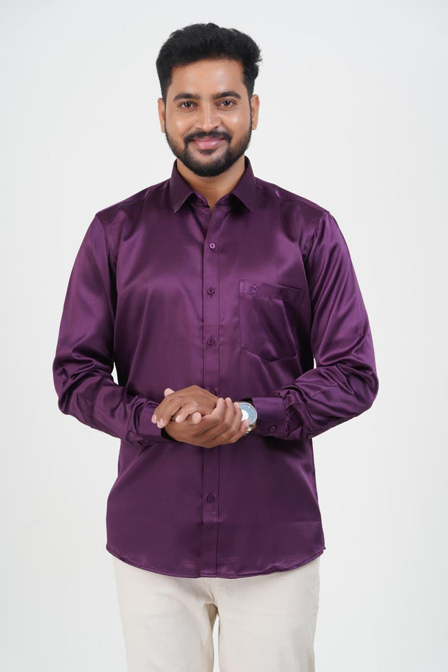 Orgia Men’s Premium Formal Shirt – Wine Purple – Full Sleeve Hover Image