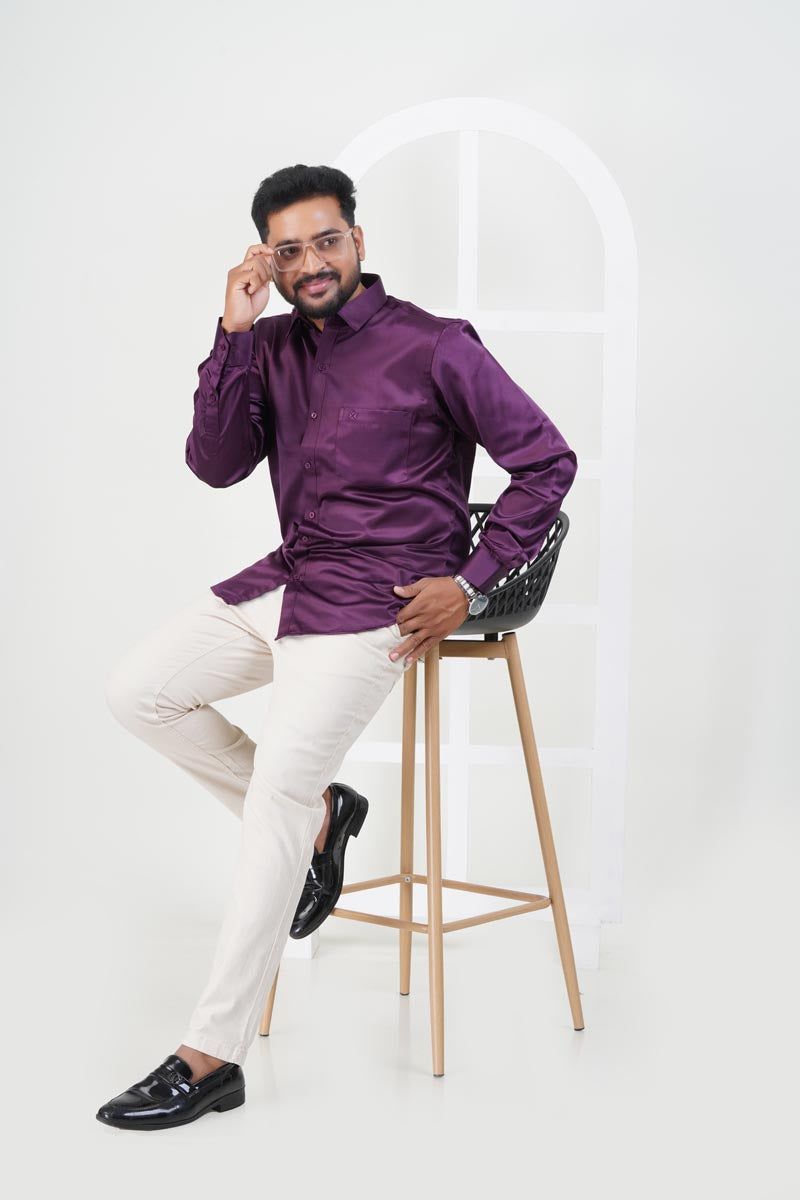 Orgia Men’s Premium Formal Shirt – Wine Purple – Full Sleeve