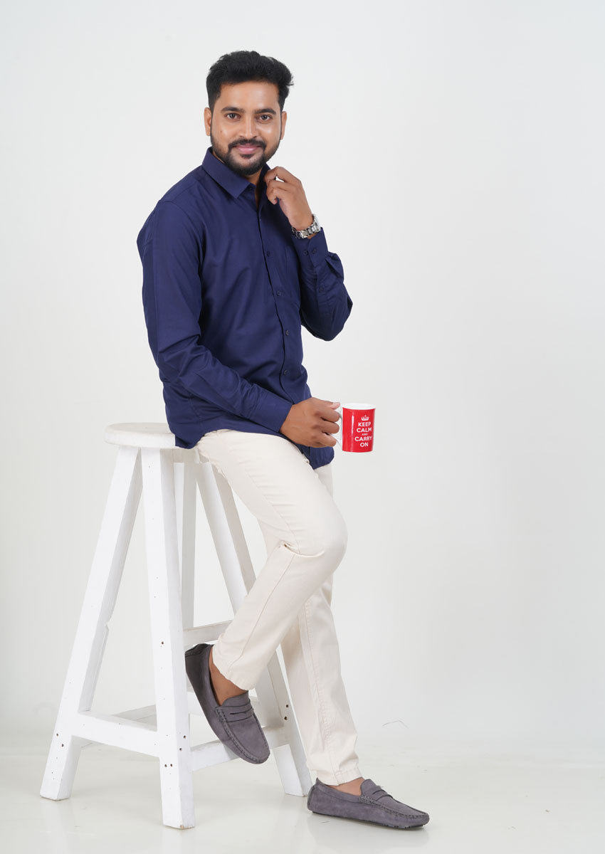 Cool Club Plus Men’s Formal Shirt  – Navy Blue – Full Sleeve