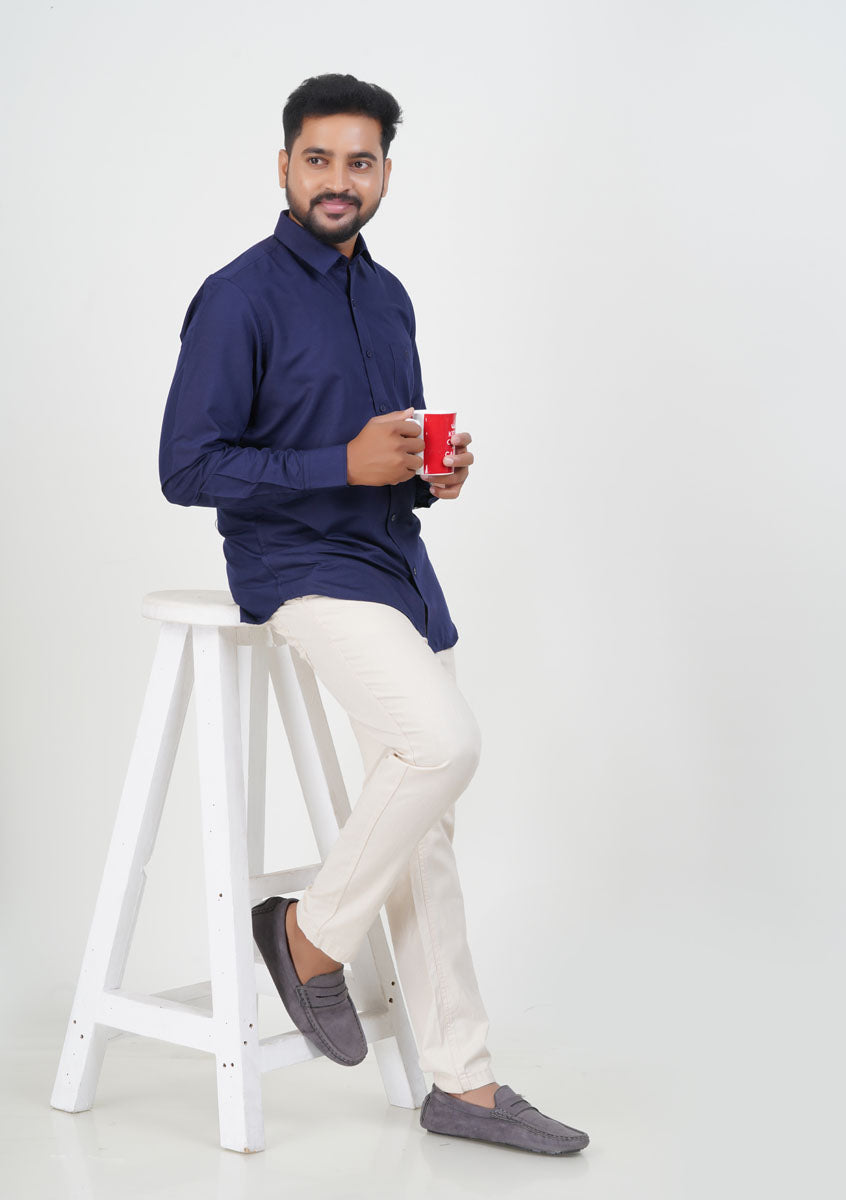 Cool Club Plus Men’s Formal Shirt  – Navy Blue – Full Sleeve