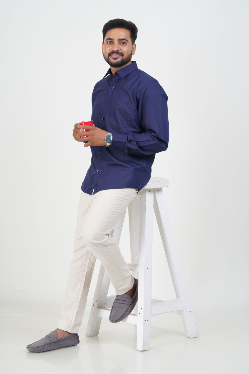 Cool Club Plus Men’s Formal Shirt  – Navy Blue – Full Sleeve