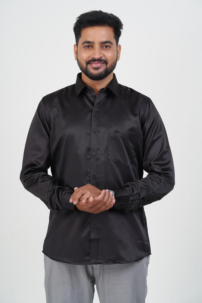 Orgia Men’s Premium Formal Shirt – Classic Black – Full Sleeve Hover Image