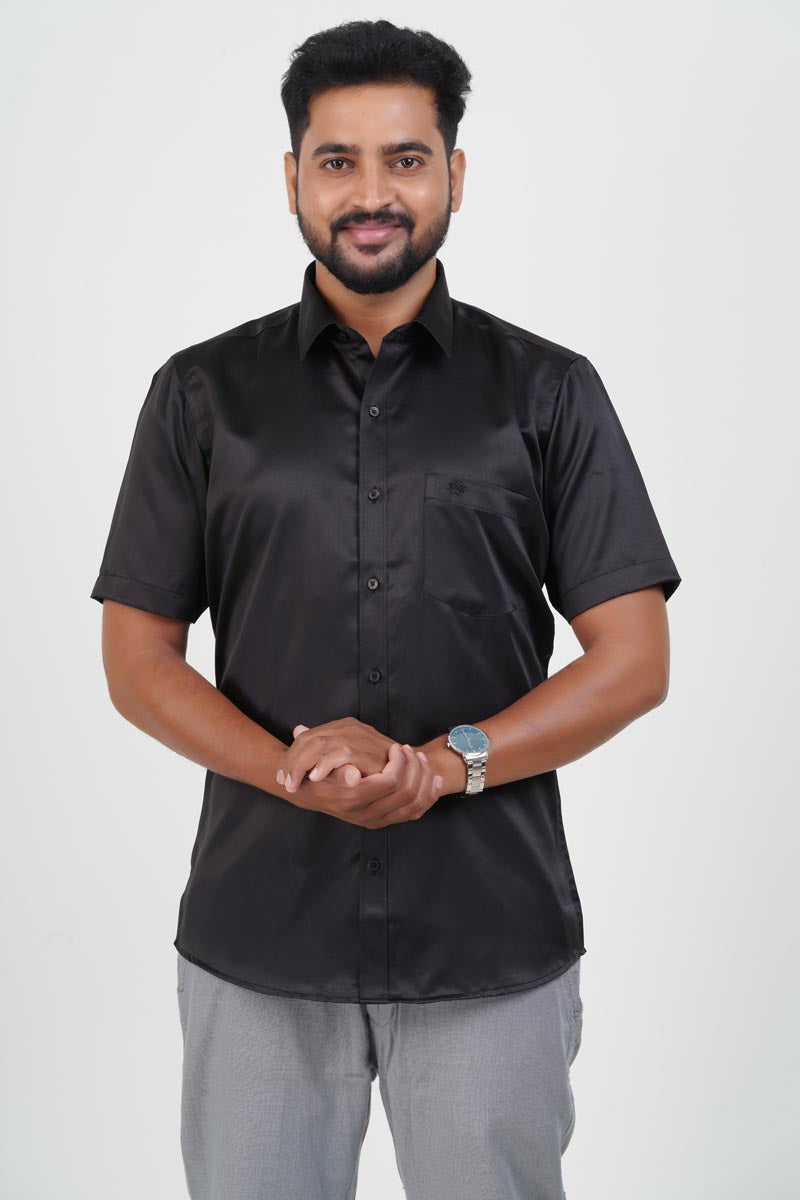 Orgia Men’s Premium Formal Shirt – Classic Black – Half Sleeve