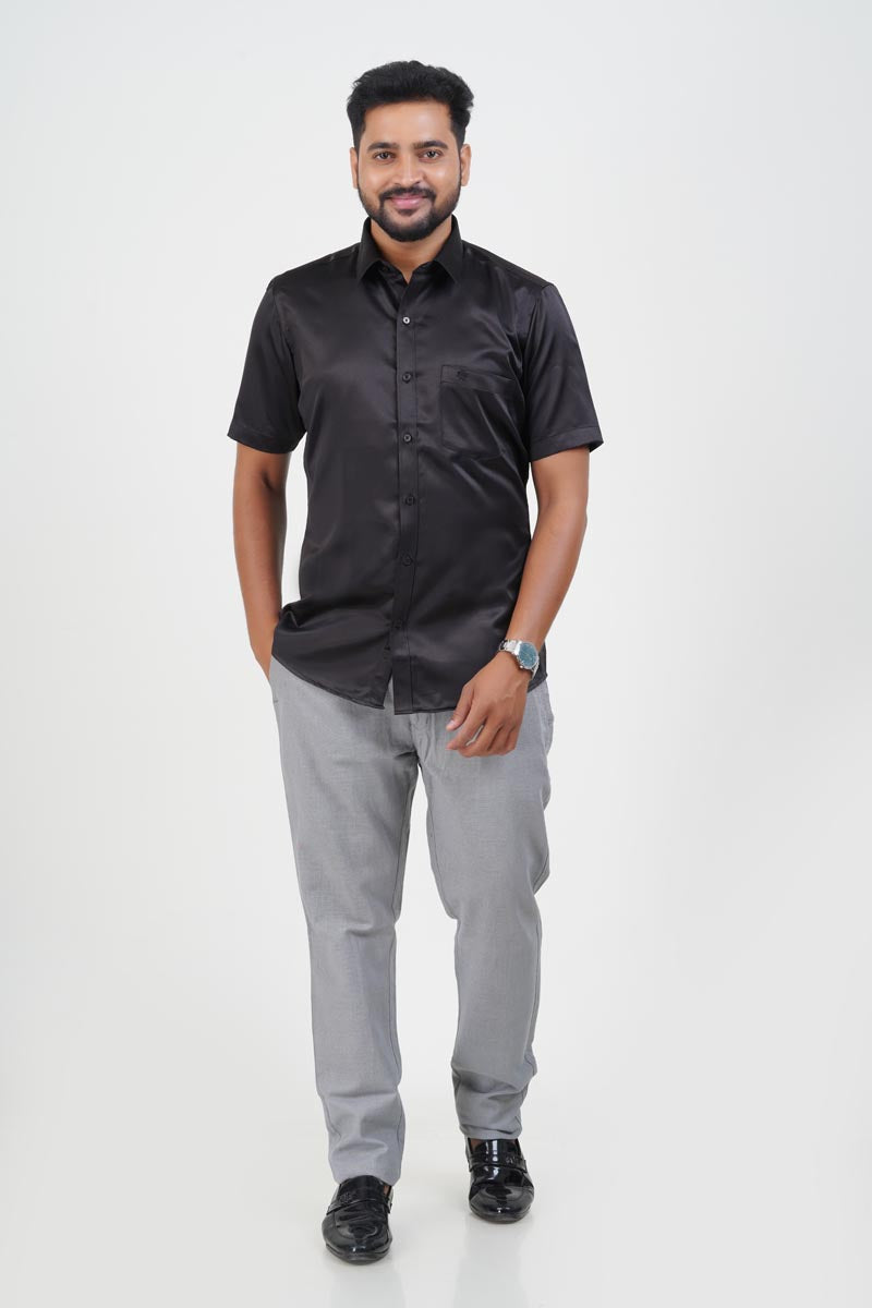 Orgia Men’s Premium Formal Shirt – Classic Black – Half Sleeve