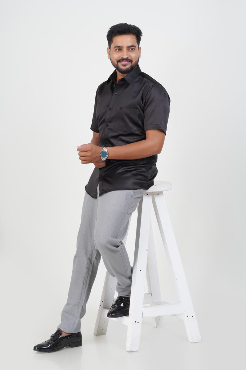 Orgia Men’s Premium Formal Shirt – Classic Black – Half Sleeve