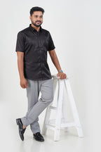 Orgia Men’s Premium Formal Shirt – Classic Black – Half Sleeve
