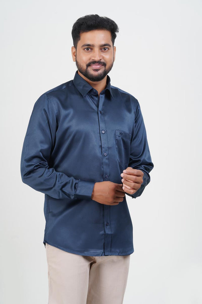 Orgia Men’s Premium Formal Shirt – Midnight Blue – Full Sleeve Main Image