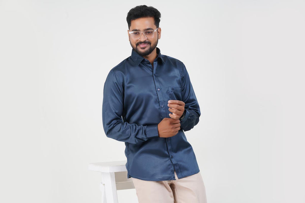 Orgia Men’s Premium Formal Shirt – Midnight Blue – Full Sleeve