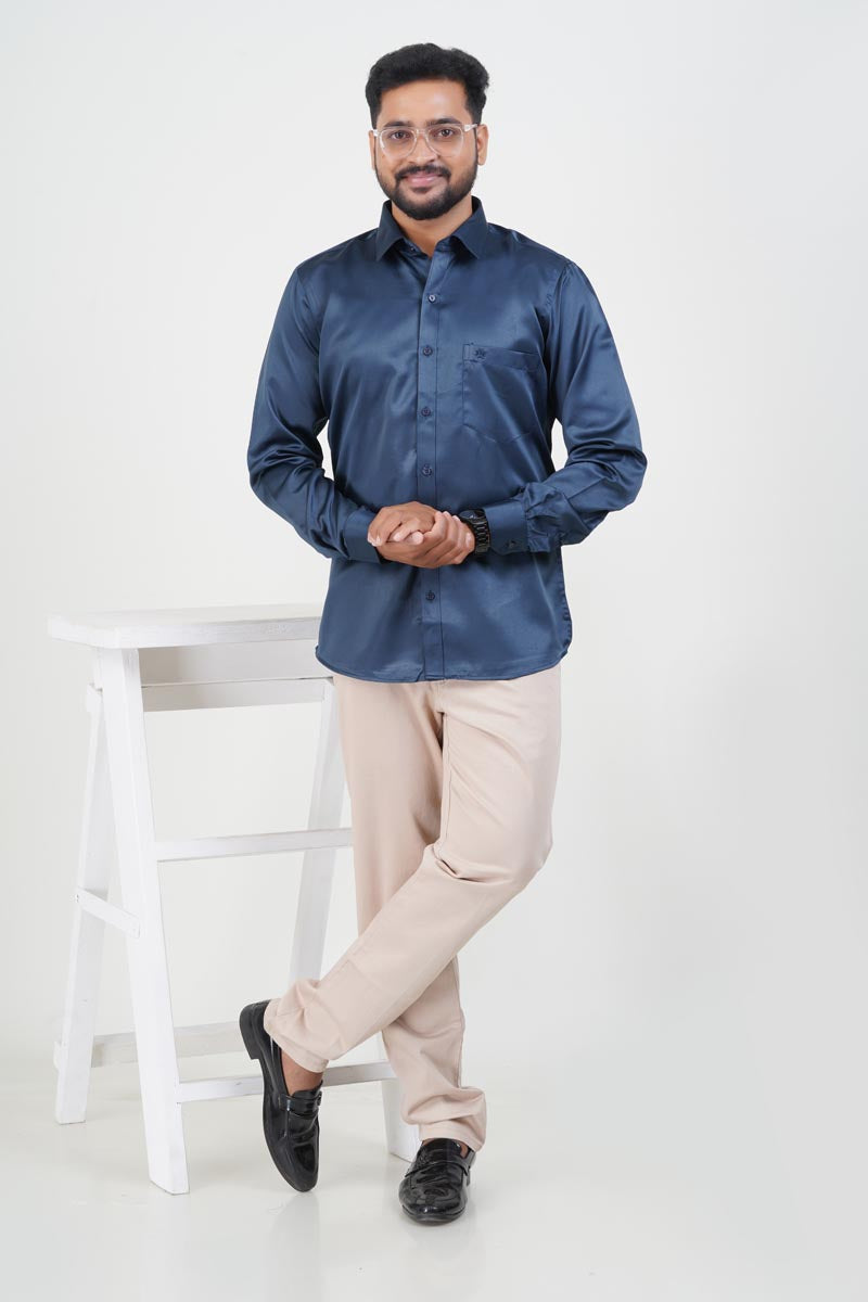 Orgia Men’s Premium Formal Shirt – Midnight Blue – Full Sleeve
