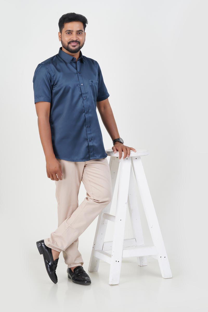 Orgia Men’s Premium Formal Shirt – Midnight Blue – Half Sleeve