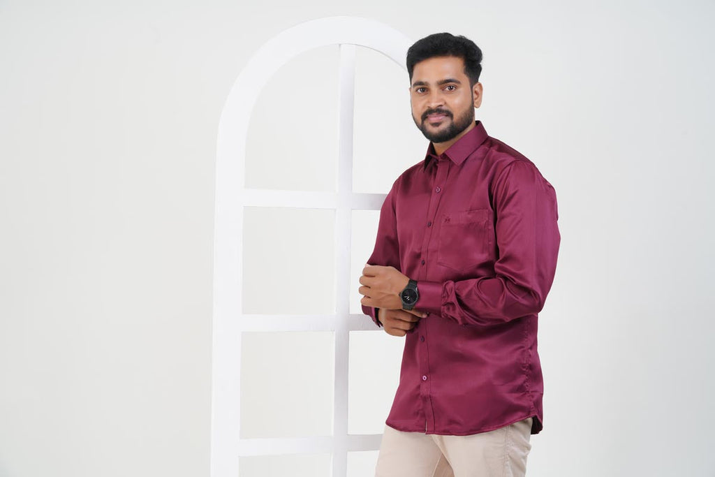Orgia Men’s Premium Formal Shirt – Maroon Wine – Full Sleeve