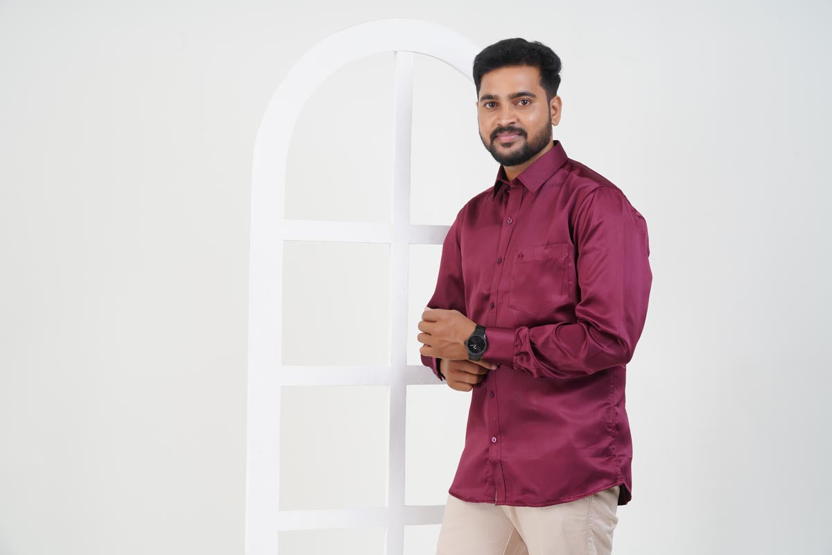 Orgia Men’s Premium Formal Shirt – Maroon Wine – Full Sleeve