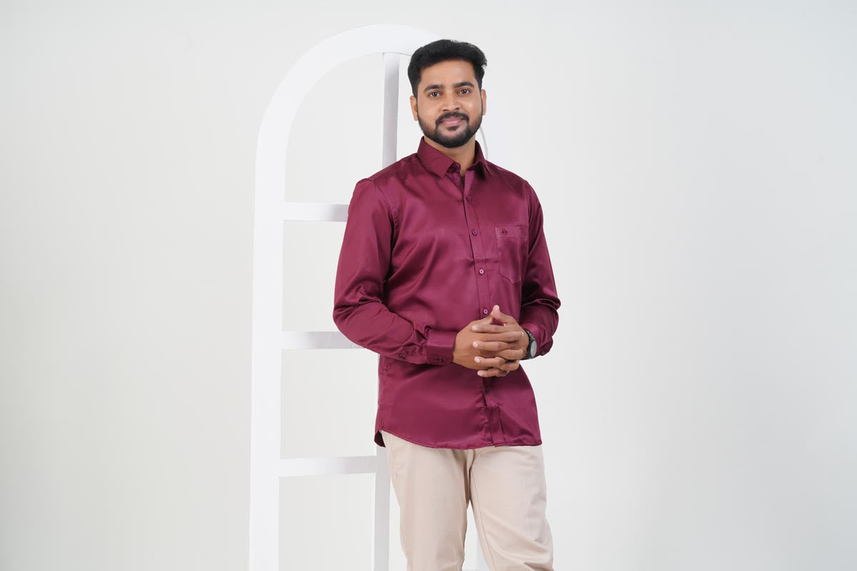 Orgia Men’s Premium Formal Shirt – Maroon Wine – Full Sleeve