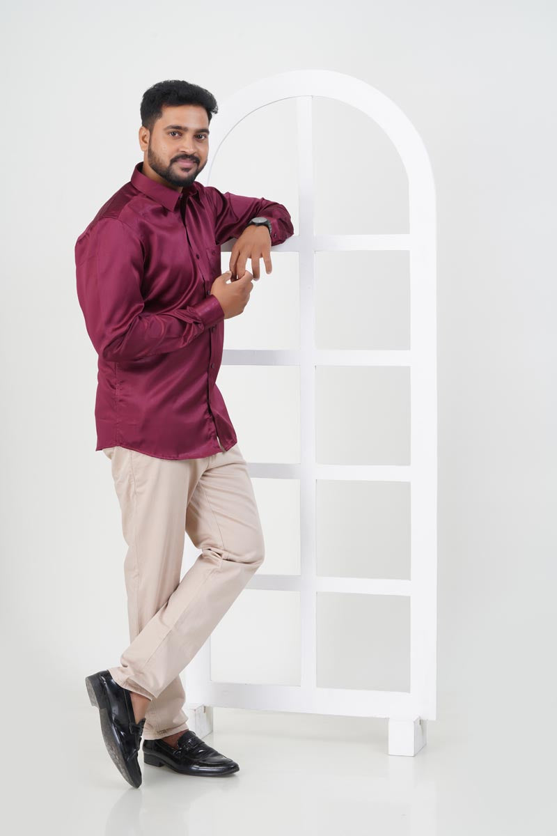 Orgia Men’s Premium Formal Shirt – Maroon Wine – Full Sleeve