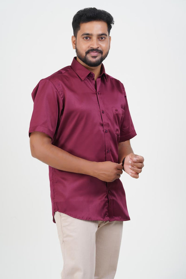 Orgia Men’s Premium Formal Shirt – Maroon Wine – Half Sleeve Main Image