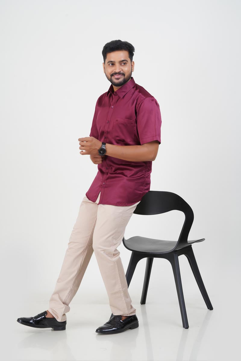 Orgia Men’s Premium Formal Shirt – Maroon Wine – Half Sleeve