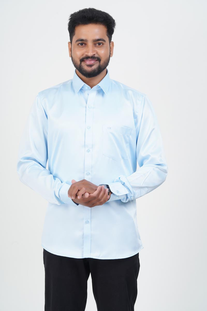 Orgia Men’s Premium Formal Shirt – Ice Blue – Full Sleeve