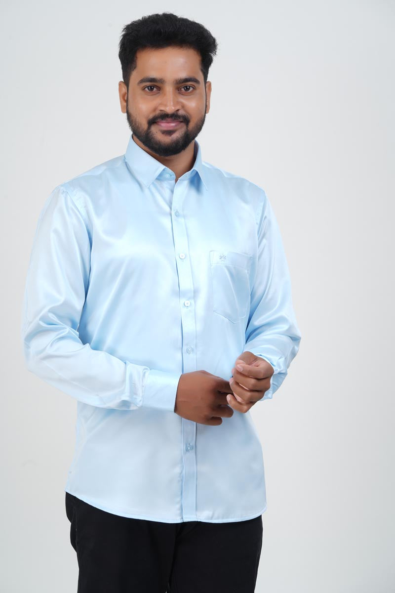 Orgia Men’s Premium Formal Shirt – Ice Blue – Full Sleeve