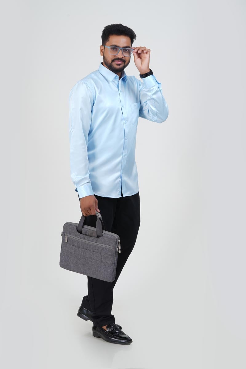 Orgia Men’s Premium Formal Shirt – Ice Blue – Full Sleeve