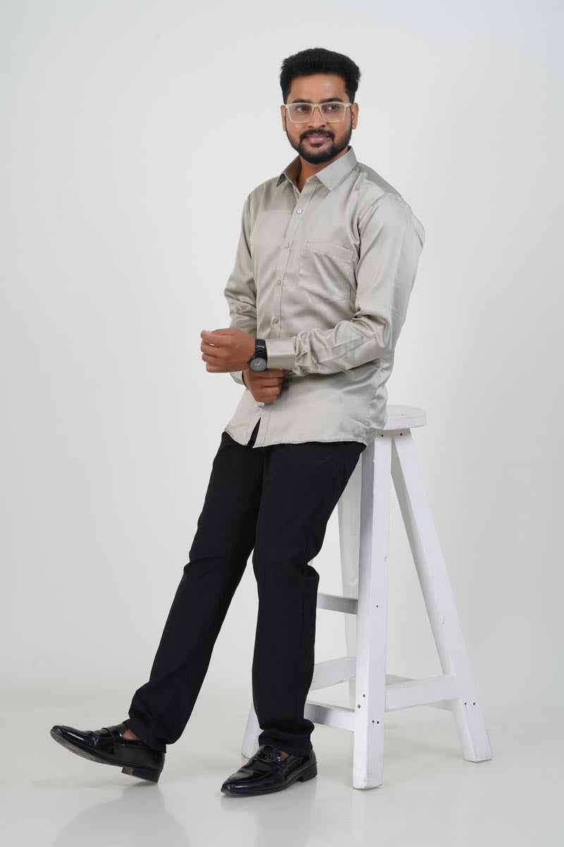 Orgia Men’s Premium Formal Shirt – Silver Grey – Full Sleeve