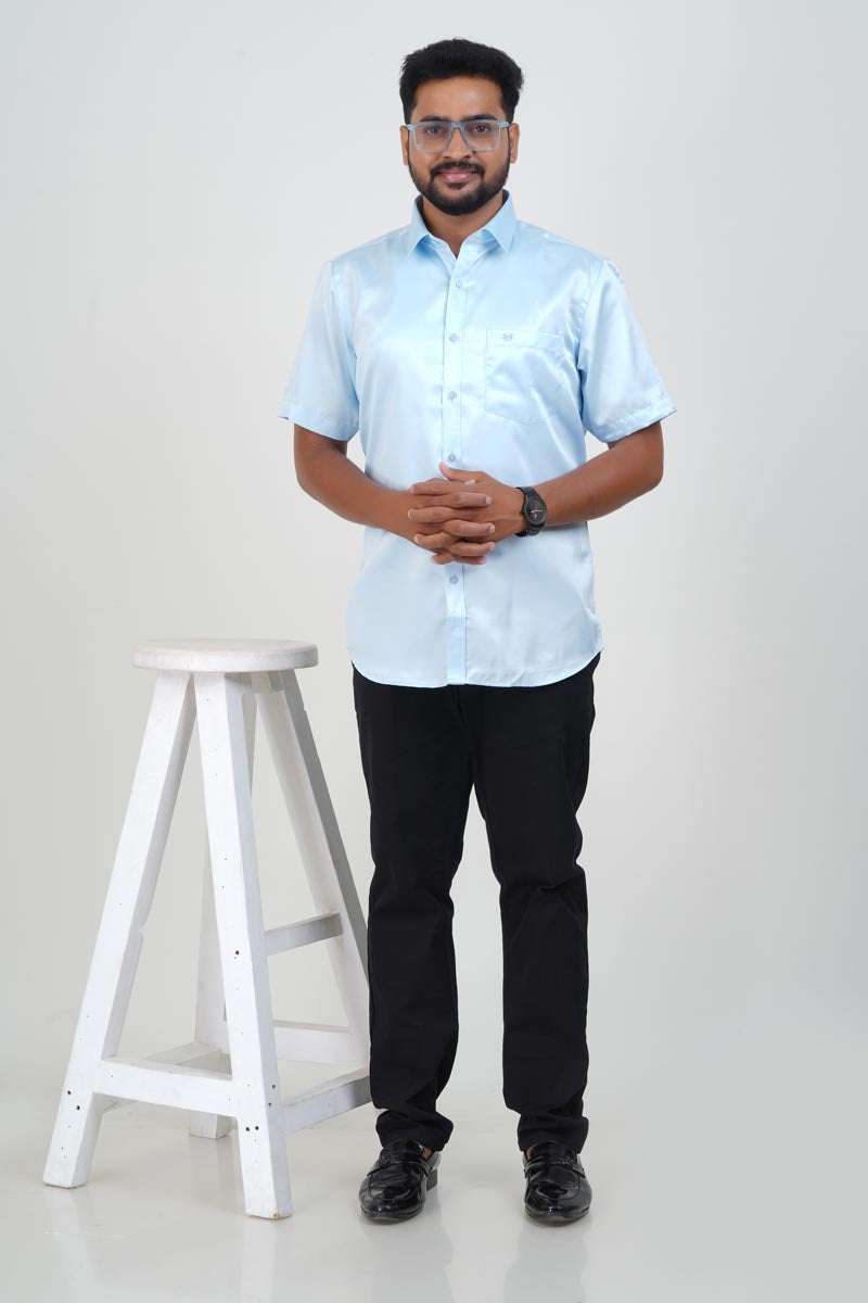 Orgia Men’s Premium Formal Shirt – Ice Blue – Half Sleeve