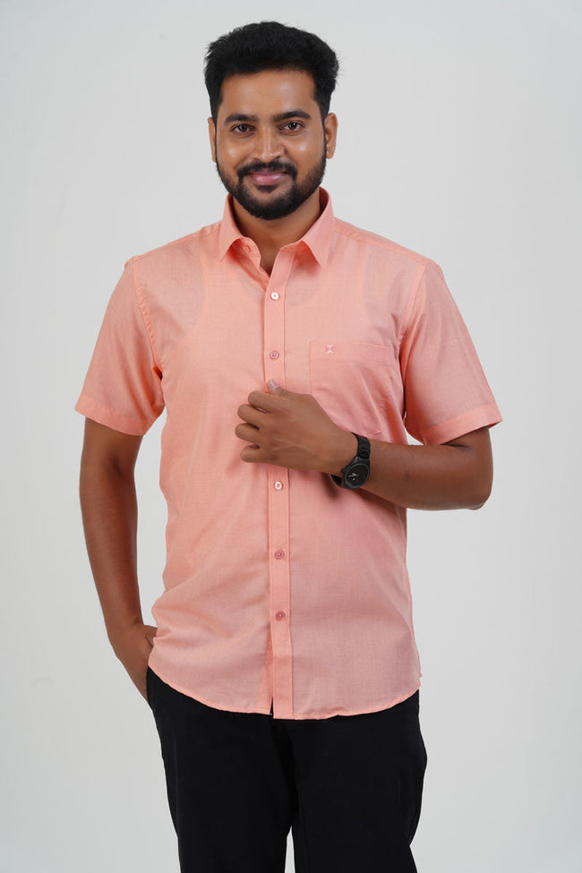 Cool Club Plus Men’s Formal Shirt – Peach – Half Sleeve Hover Image