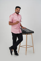 Orgia Men’s Premium Formal Shirt – Rose Pink – Half Sleeve