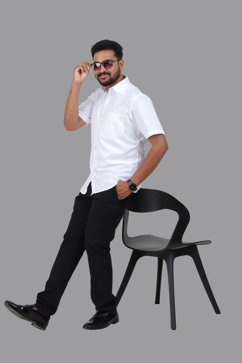 GREEN PARK Men's Premium White Shirt - Half Sleeve