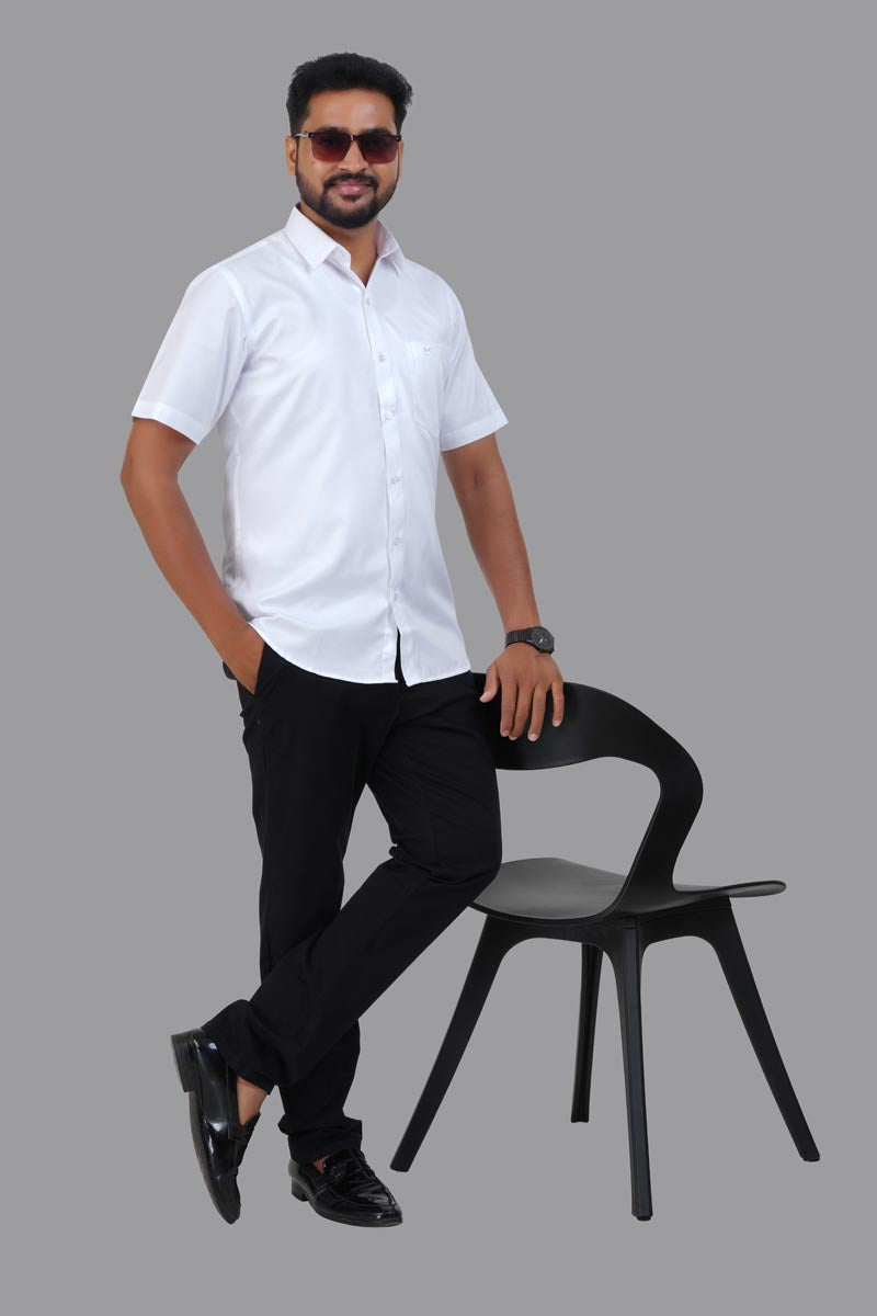 GREEN PARK Men's Premium White Shirt - Half Sleeve
