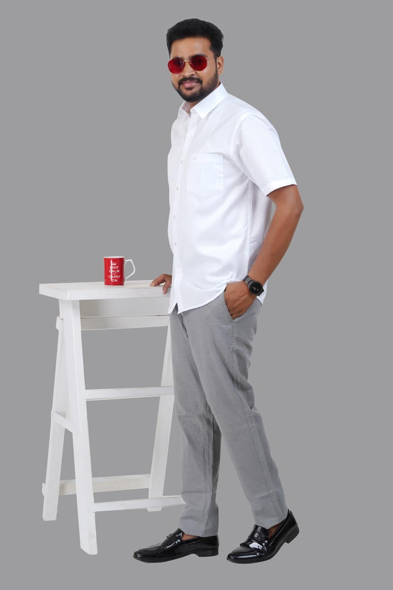 GREEN PARK Men's Premium White Shirt - Half Sleeve