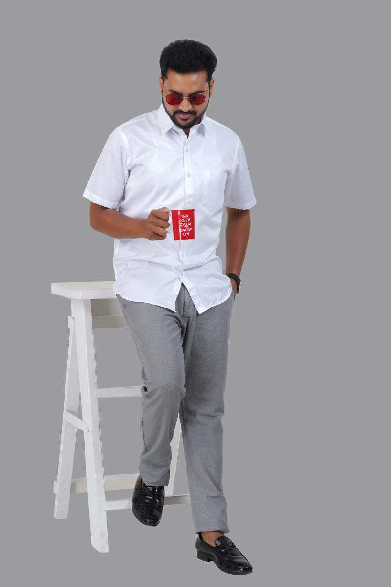 GREEN PARK Men's Premium White Shirt - Half Sleeve