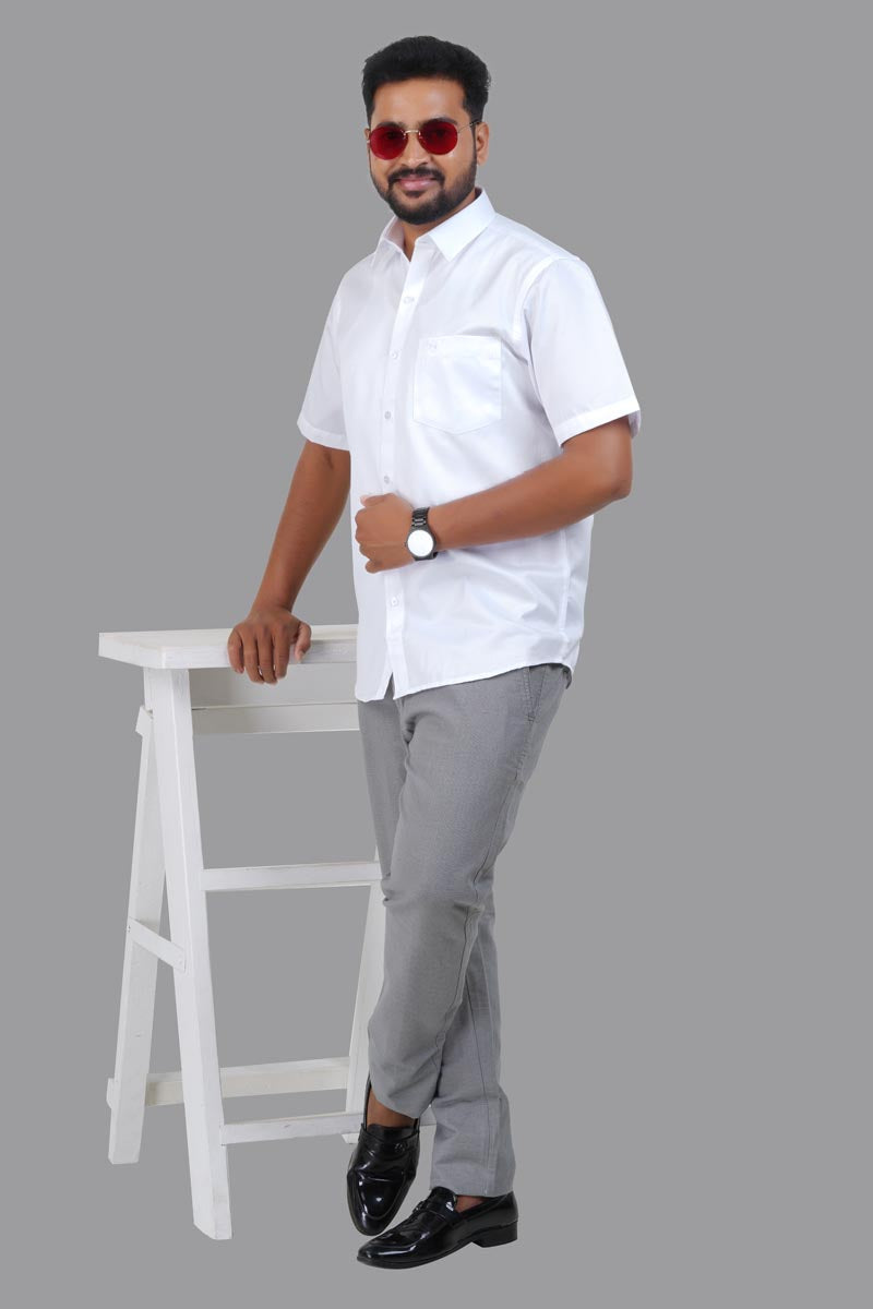 GREEN PARK Men's Premium White Shirt - Half Sleeve