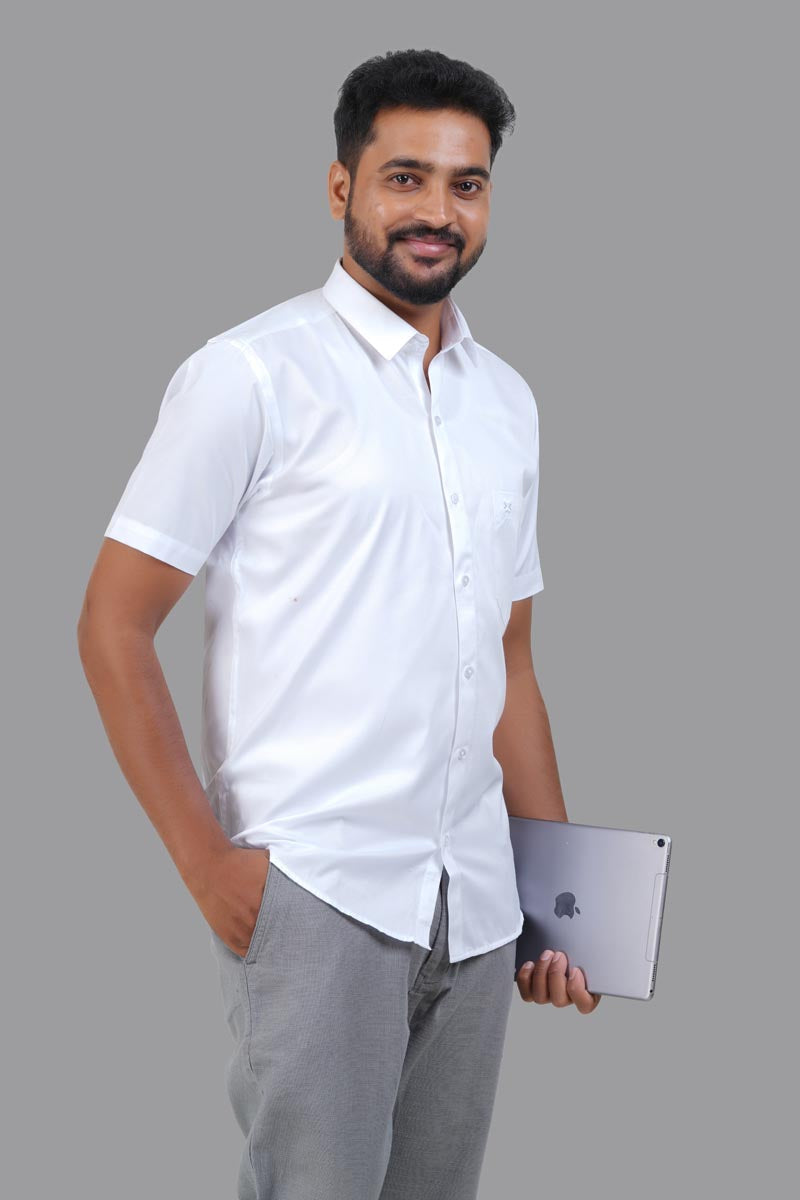 GREEN PARK Men's Premium White Shirt - Half Sleeve