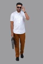 GREEN PARK Men's Premium White Shirt - Half Sleeve