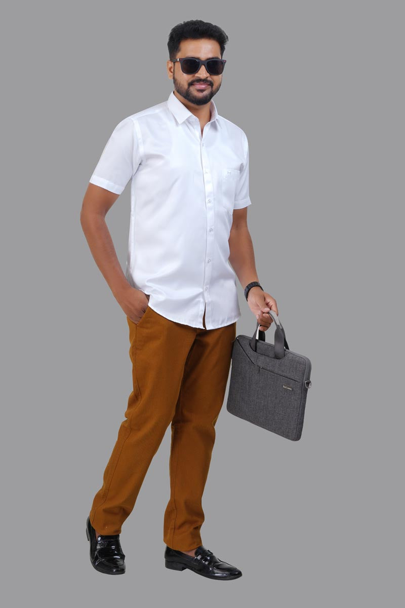 GREEN PARK Men's Premium White Shirt - Half Sleeve