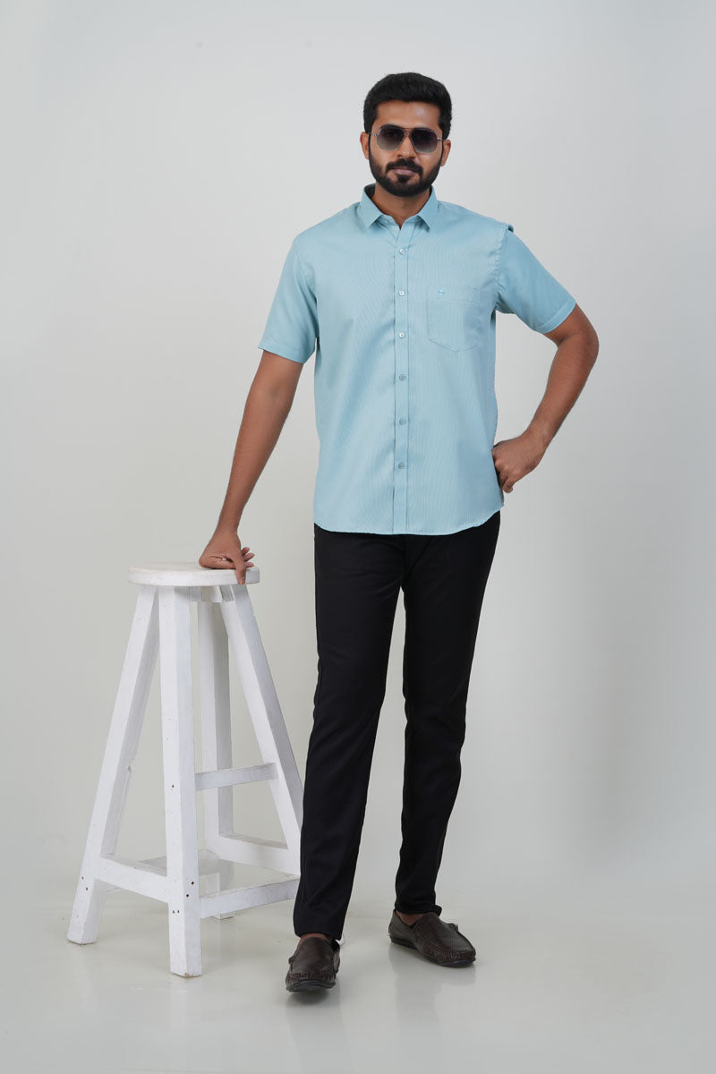 Yamaha Men’s Formal Shirt – Mint Blue – Half Sleeve