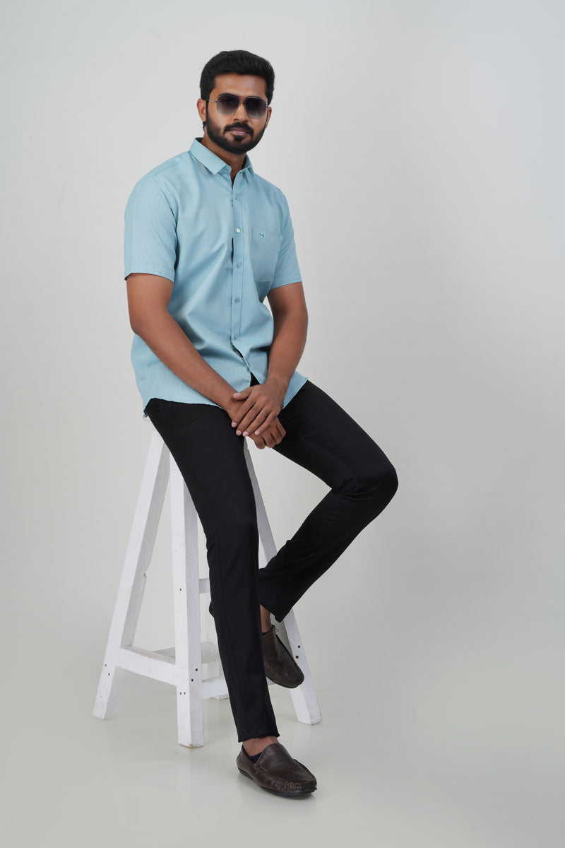 Yamaha Men’s Formal Shirt – Mint Blue – Half Sleeve