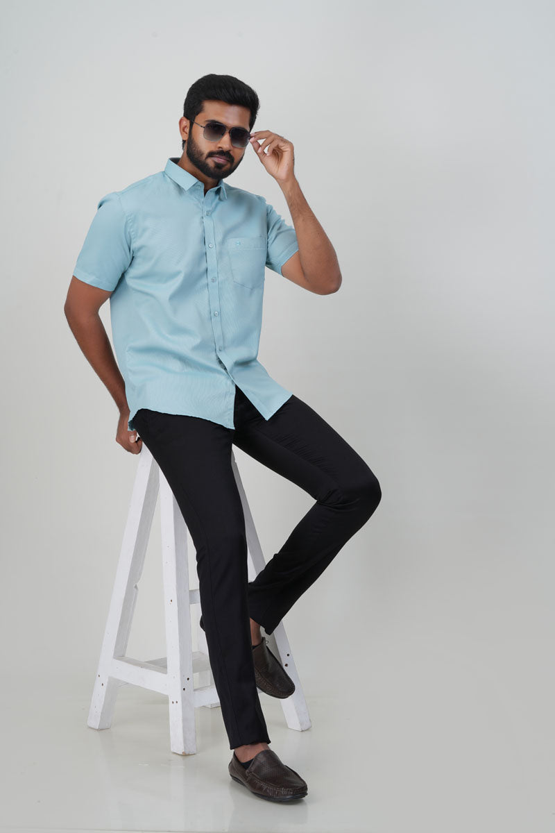 Yamaha Men’s Formal Shirt – Mint Blue – Half Sleeve