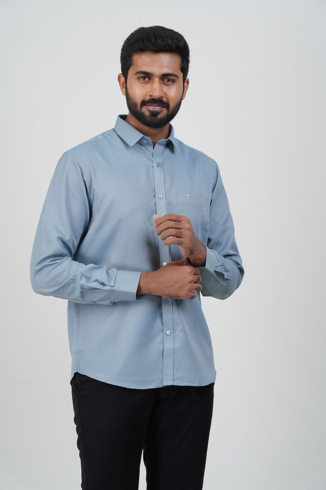 Yamaha Men’s Formal Shirt – Steel Blue – Full Sleeve Main Image