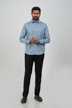 Yamaha Men’s Formal Shirt – Steel Blue – Full Sleeve