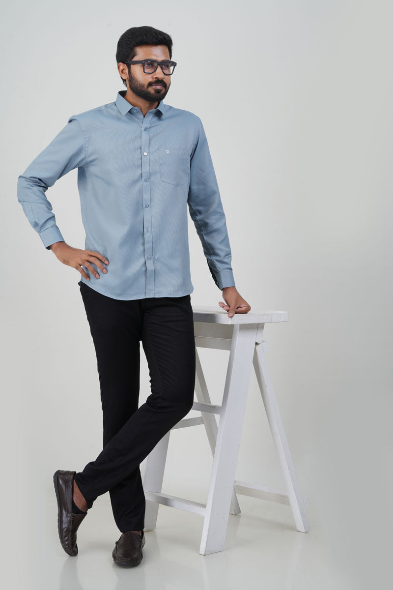 Yamaha Men’s Formal Shirt – Steel Blue – Full Sleeve