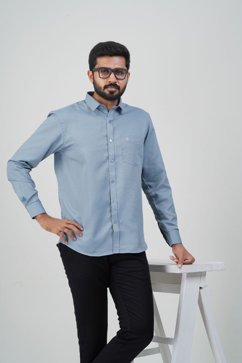 Yamaha Men’s Formal Shirt – Steel Blue – Full Sleeve