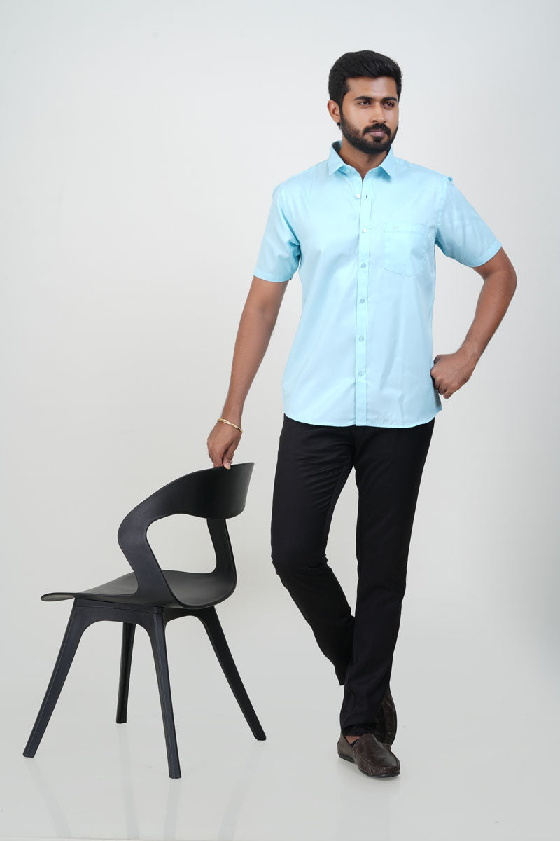 Newyork Men’s Formal Shirt – Aqua Blue – Half Sleeve