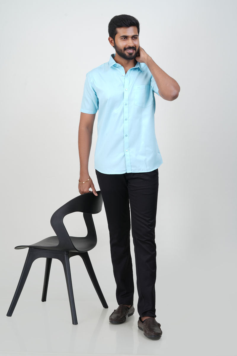 Newyork Men’s Formal Shirt – Aqua Blue – Half Sleeve