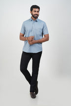 Yamaha Men’s Formal Shirt – Steel Blue – Half Sleeve