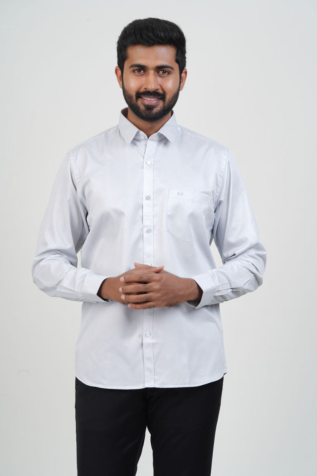 Newyork Men’s Formal Shirt – Silver Grey – Full Sleeve Hover Image