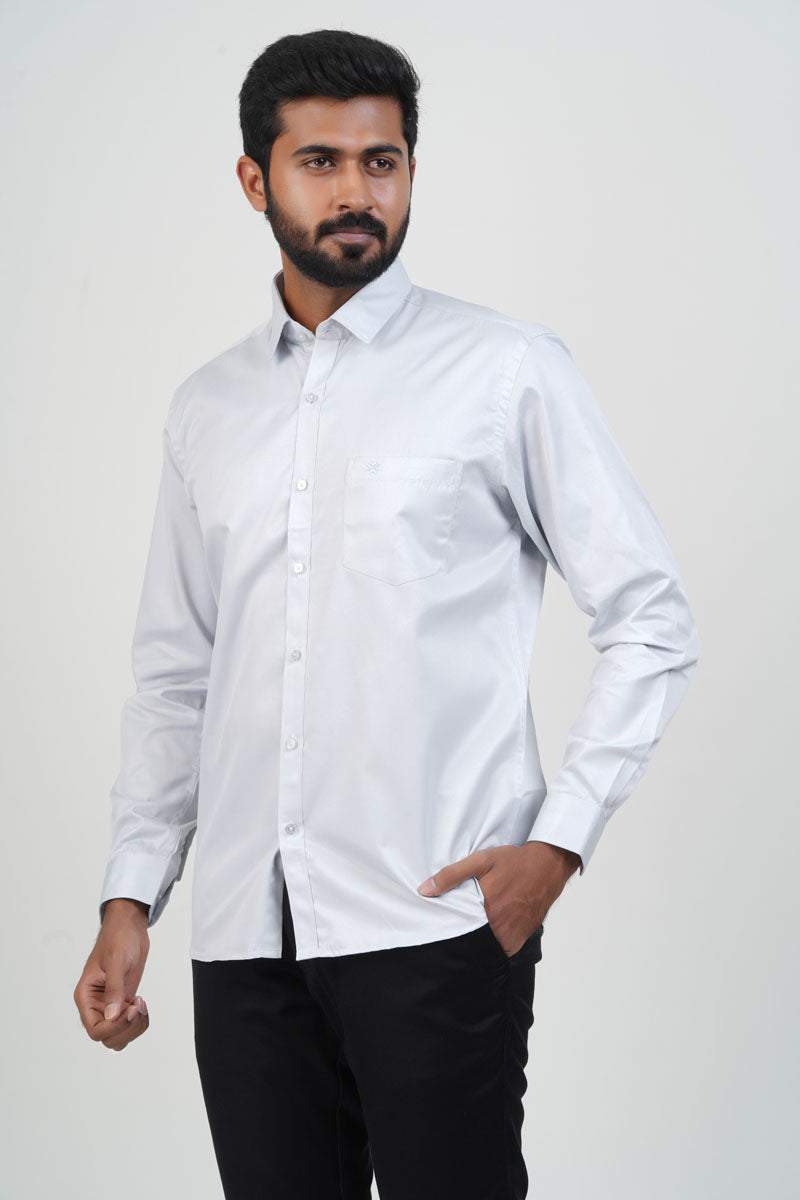 Newyork Men’s Formal Shirt – Silver Grey – Full Sleeve