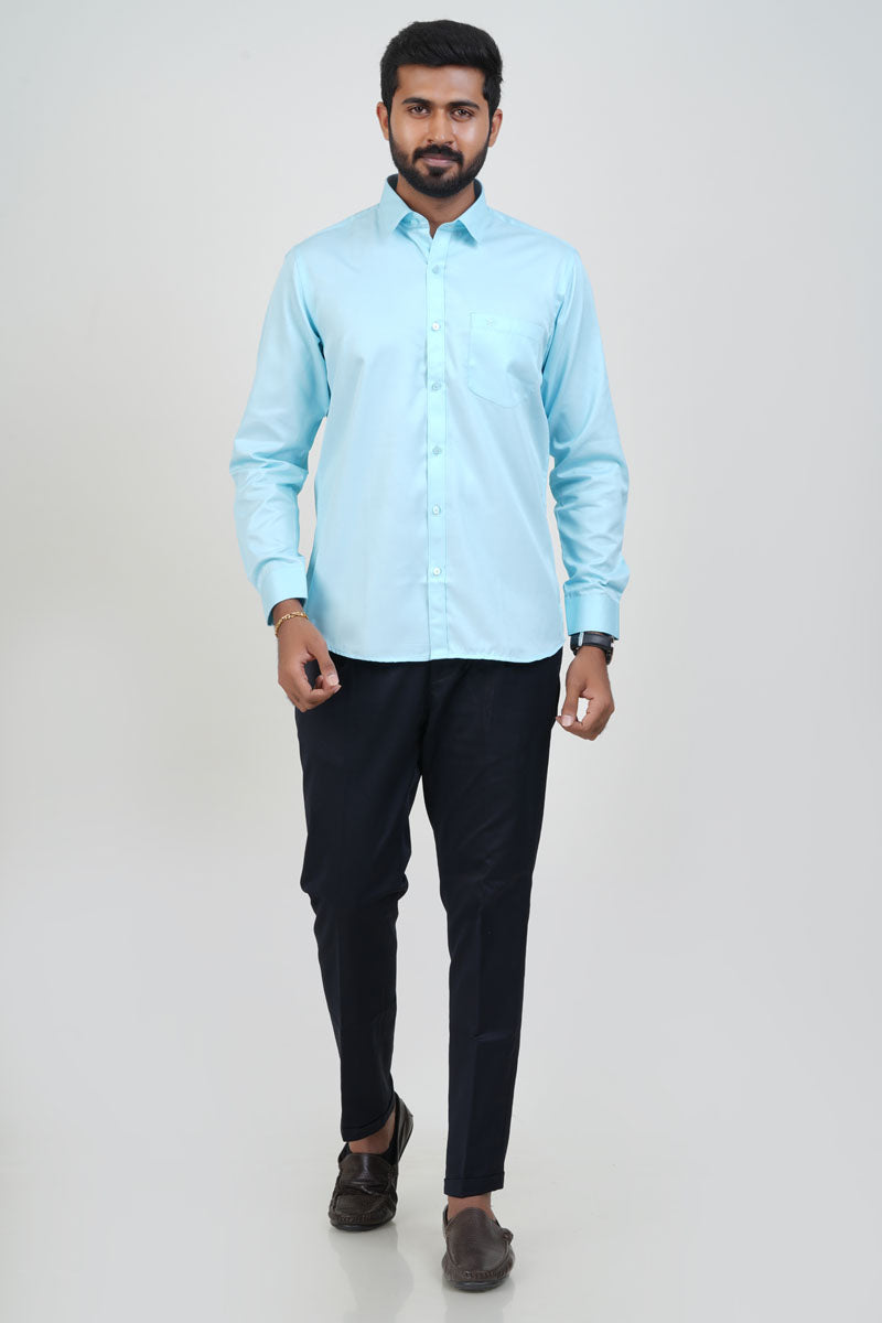 Newyork Men’s Formal Shirt – Aqua Blue – Full Sleeve